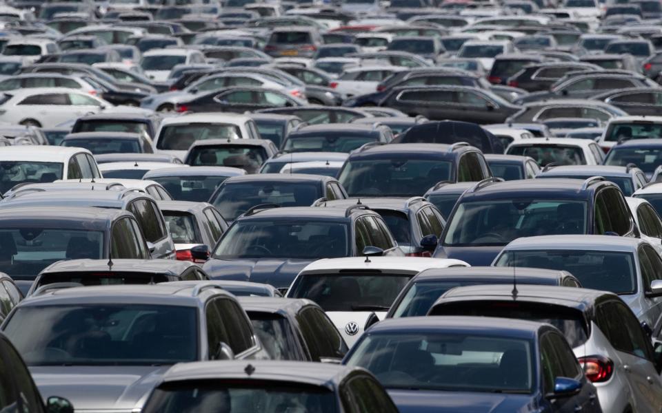 Thousands of used cars lined up at a site in Corby, Northamptonshire, waiting to be distributed to car dealerships around the UK