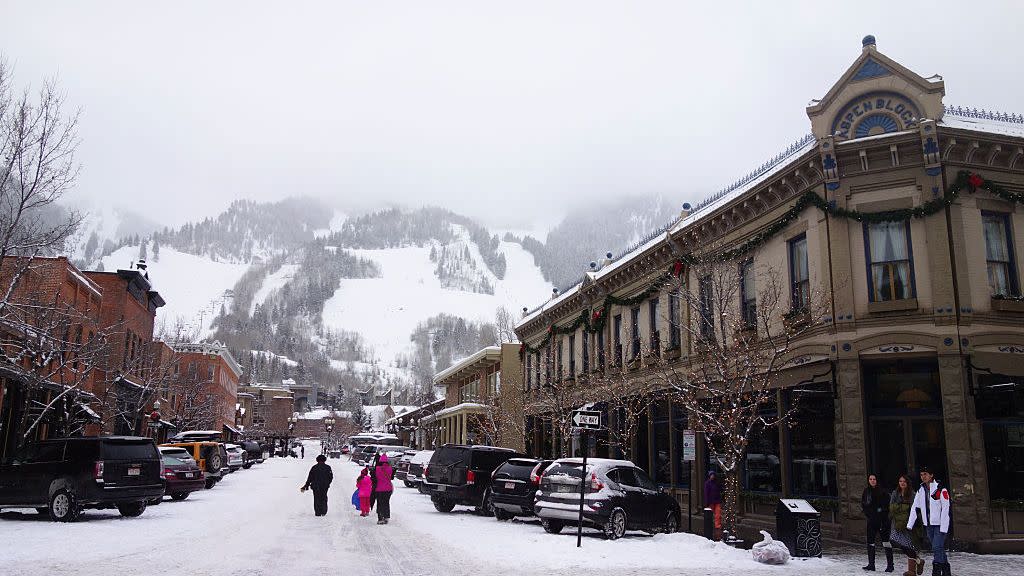 historic downtown aspen and ajax mountain, colorado, usa