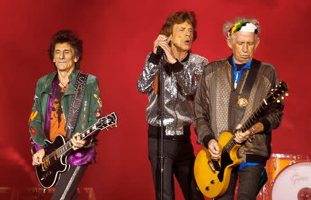 FILE PHOTO: Ron Wood, Mick Jagger and Keith Richards of the Rolling Stones performs during the band's first concert of the "No Filter" European tour, at the Stadtpark in Hamburg, Germany, September 9, 2017. REUTERS/Morris Mac Matzen/File Photo