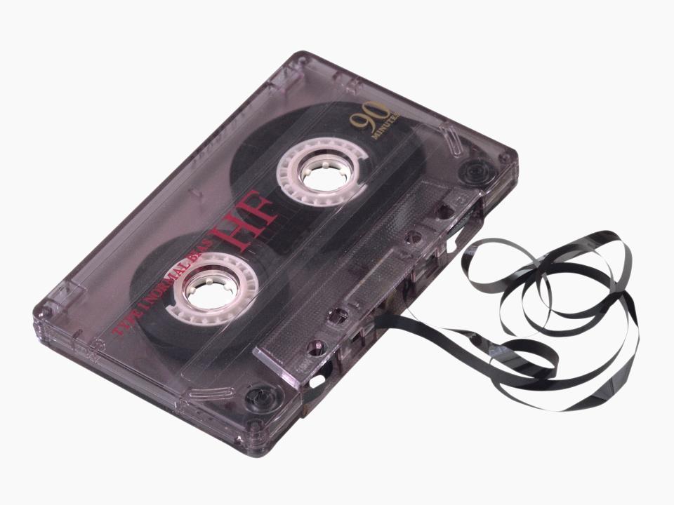 An audio cassette tape.