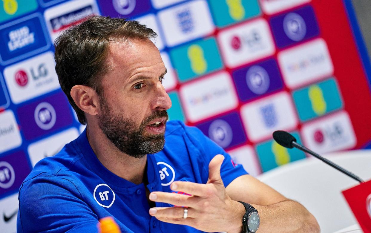 Gareth Southgate, head coach of England during a press conference ahead of the FIFA World Cup 2022 Qatar qualifying Group I match between Andorra and England - Getty Images