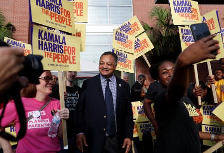 The Rev. Jesse Jackson greets the crowds outside the SC Democratic Convention in Columbia