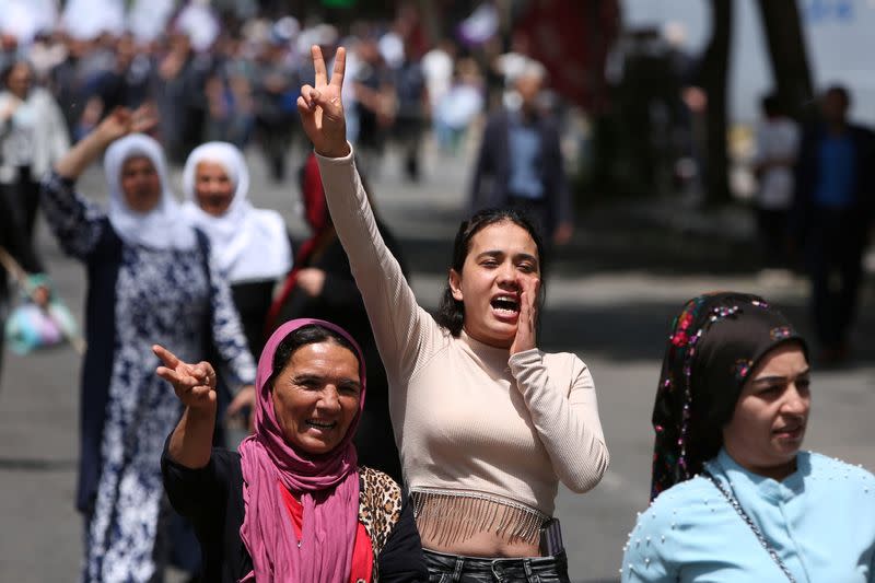 FILE PHOTO: Pro-Kurdish Green Left Party supporters attend a rally ahead of elections, in Diyarbakir