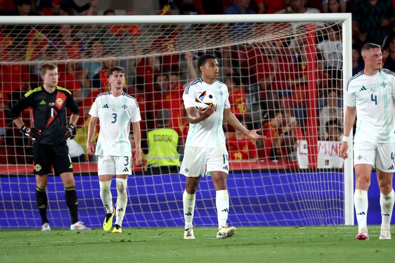 Photo shows Northern Ireland’s Shea Charles after his side conceded against Spain