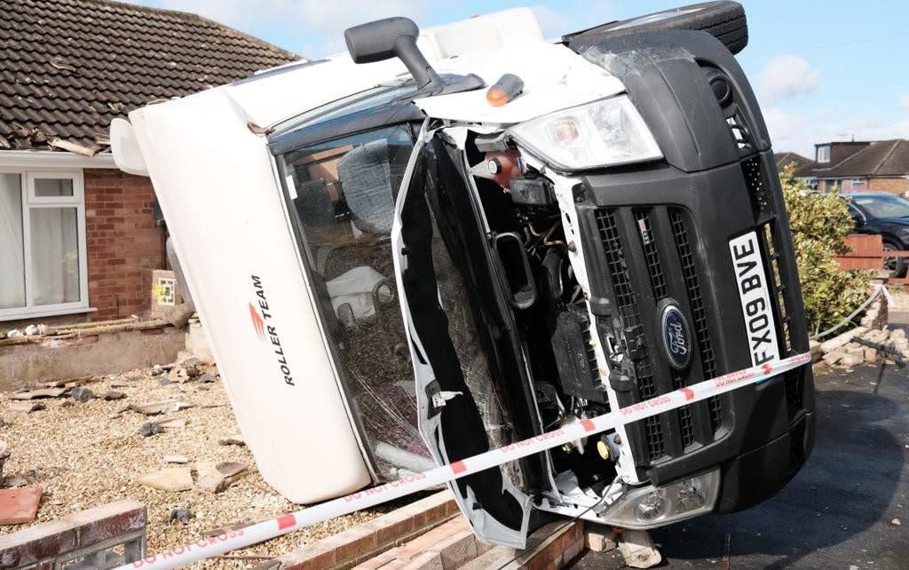 A motorhome was flipped on its side and crashed through the perimeter wall outside a home near Humberton - Sadie Russell/MEN MEDIA
