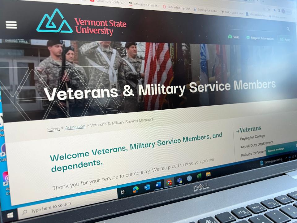 Vermont State University's website has a page dedicated to recruiting and assisting veteran and military-connected students, in this screenshot from Dec. 15, 2023.