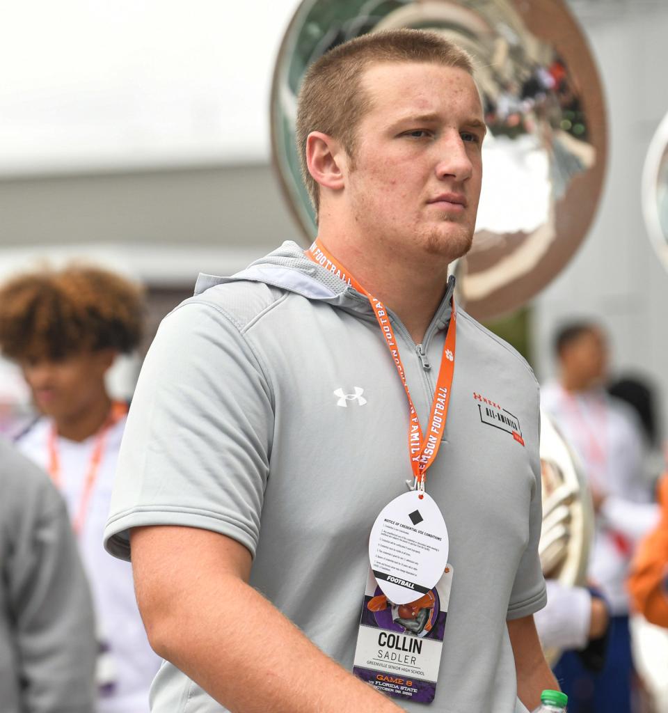 Recruit Collin Sadler of Greenville High visits Clemson before a 30-20 win over Florida State Oct 30, 2021 in Clemson, South Carolina. 