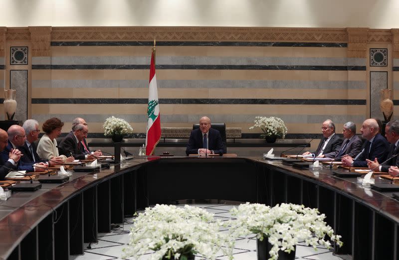 Lebanon's caretaker Prime Minister Najib Mikati heads a cabinet meeting, at the government palace in Beirut