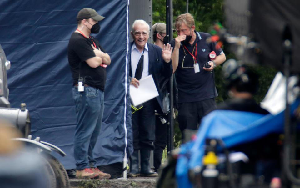 Martin Scorsese works on the set of his movie "Killers of the Flower Moon" Monday, May 24, 2021 in Pawhuska, Okla.