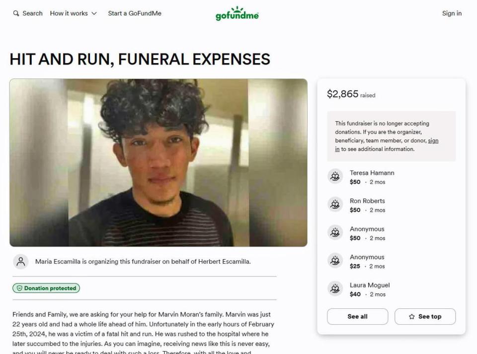 Maria Escamilla, a relative of Marvin Moran, set up a Gofundme page to help his family.