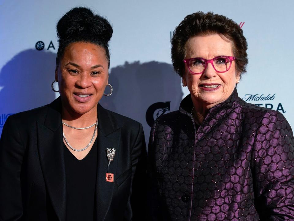 Dawn Staley and Billie Jean King pose during the 2022 Women’s Sports Foundation Annual Salute to Women in Sports.