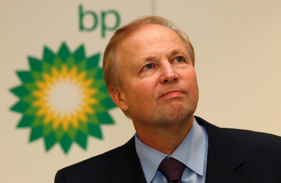 BP's Chief Executive Bob Dudley speaks to the media after year-end results were announced at the energy company's headquarters in London February 1, 2011. REUTERS/Suzanne Plunkett/File Photo