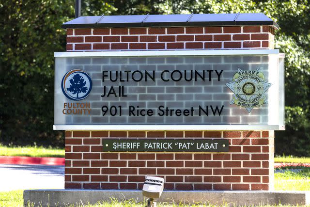 <p>Alyssa Pointer/Bloomberg via Getty </p> Signage outside the Fulton County Jail in Atlanta, Georgia,