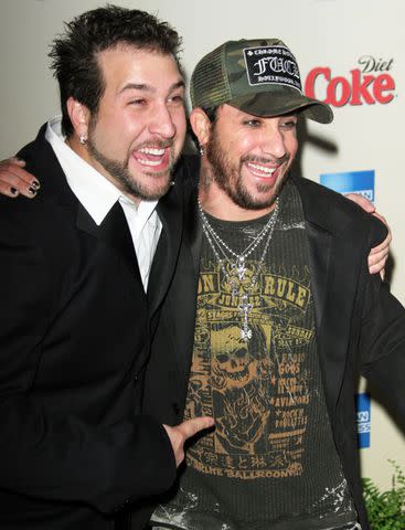 <p>Chad Buchanan/Patrick McMullan via Getty</p> Joey Fatone and AJ McLean in West Hollywood in March 2006