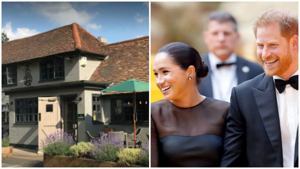 Meghan and Harry have enjoyed a low-key night out. Photo: Getty/ The Rose & Crown