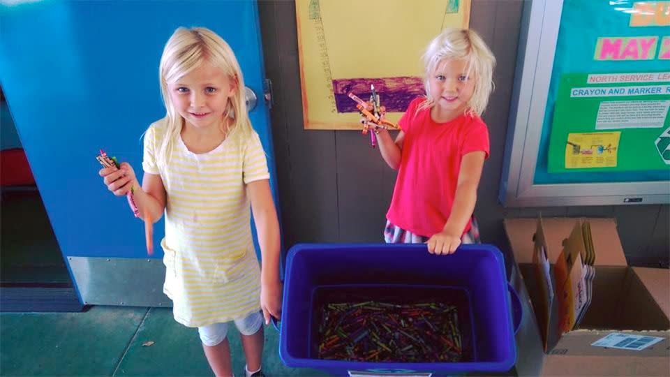 Two young girls in crayon paradise. Photo: Facebook