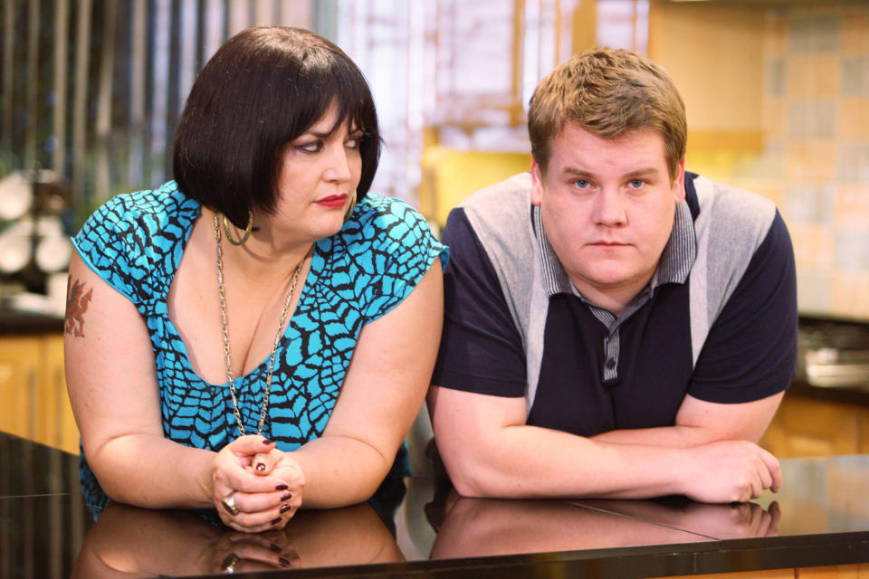 Ruth Jones and James Corden in the BBC sitcom 'Gavin & Stacey'. (Credit: BBC)