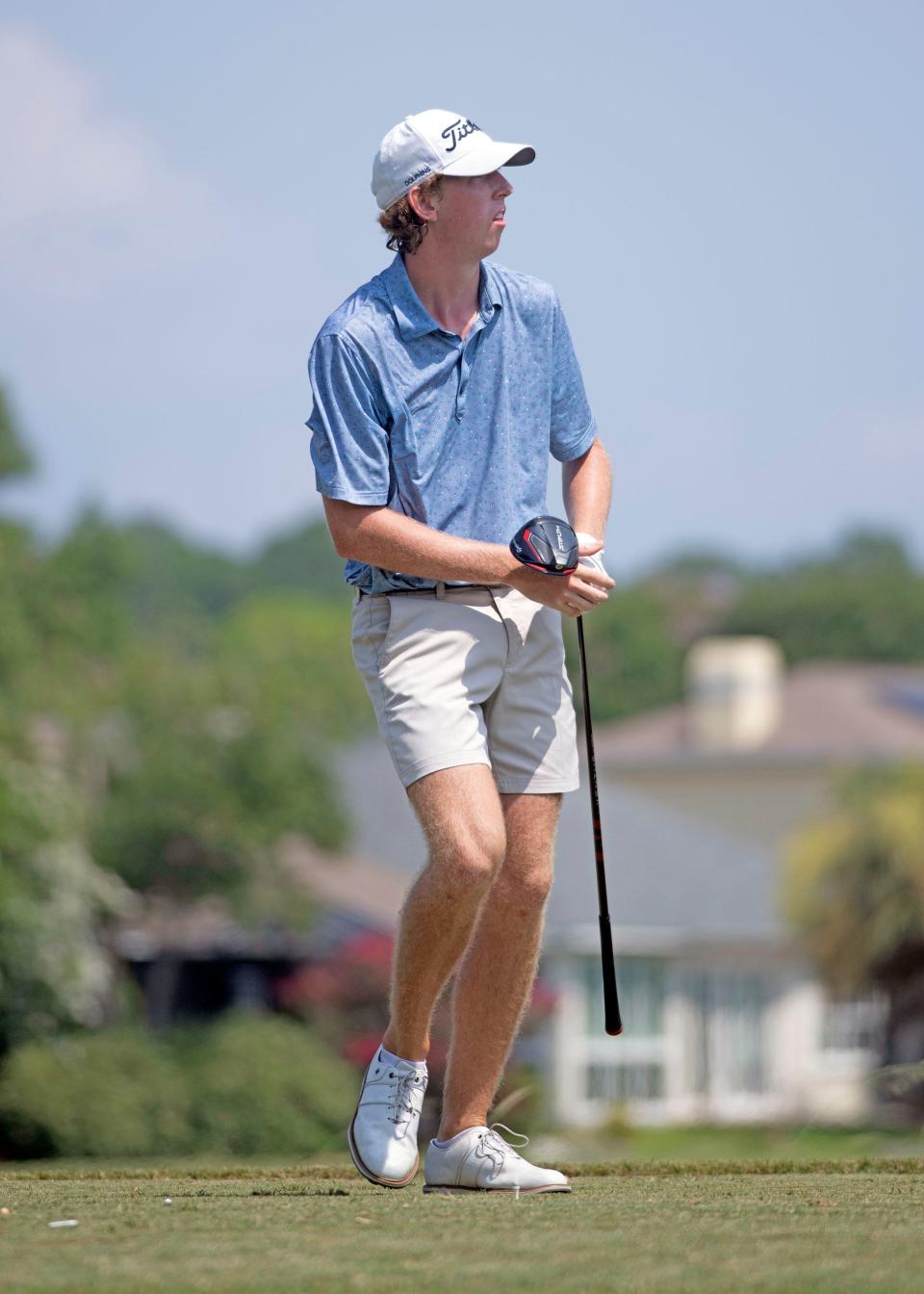 Mark Piver takes to the links to compete in the final round of the annual Divot Derby at Tiger Point Golf Course in Gulf Breeze on Wednesday, July 19, 2023.