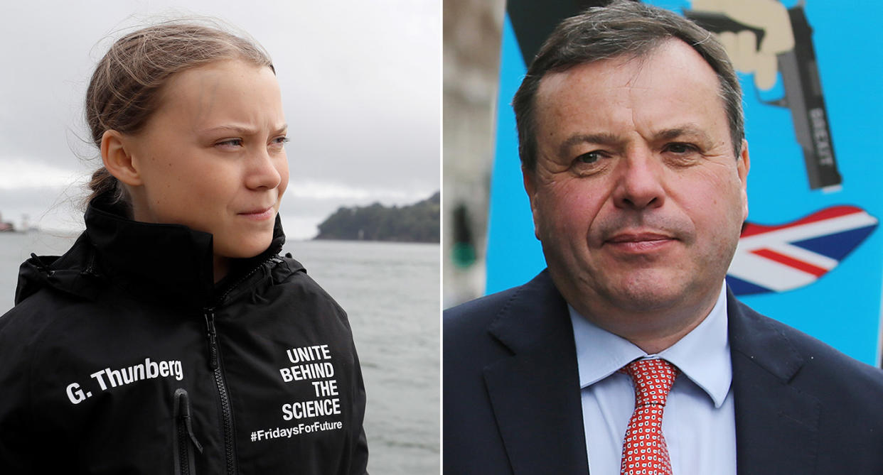 Brexiteer tycoon Arron Banks (right) has come under fire for threatening Greta 