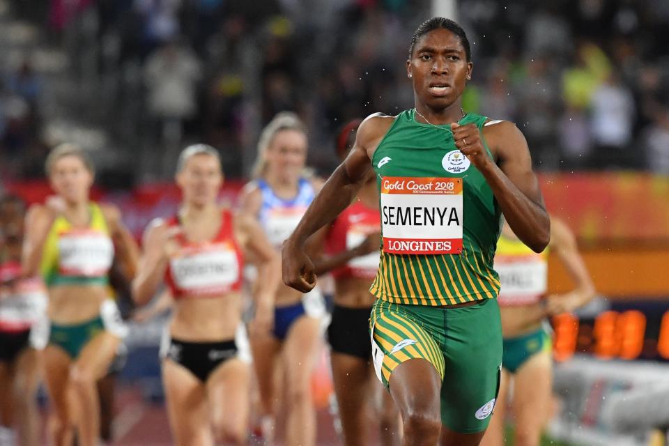 South Africa's Caster Semenya competes in the athletics women's 1500m final during the 2018 Gold Coast Commonwealth Games at the Carrara Stadium on the Gold Coast on April 10, 2018. Semenya, who is a cisgender woman, was one of the runners banned by World Athletics' testosterone rule.