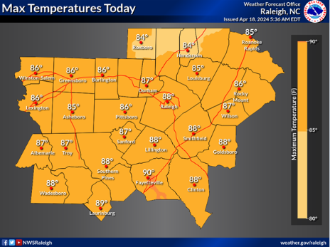 The Cape Fear region makes one more run at 90 degrees Thursday.