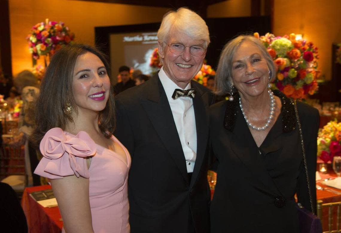 Sasha Camacho, Ed Bass and Alice Walton attend the Cliburn Draw Party at the Worthington Hotel in May.