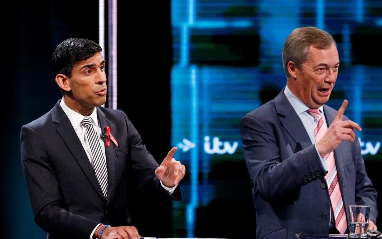 Rishi Sunak and Nigel Farage during an election debate in 2019