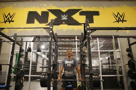 WWE wrestler Bin Wang works out in the gym at the WWE Performance Center in Azalea Park, Florida, December 1, 2016. REUTERS/Scott Audette