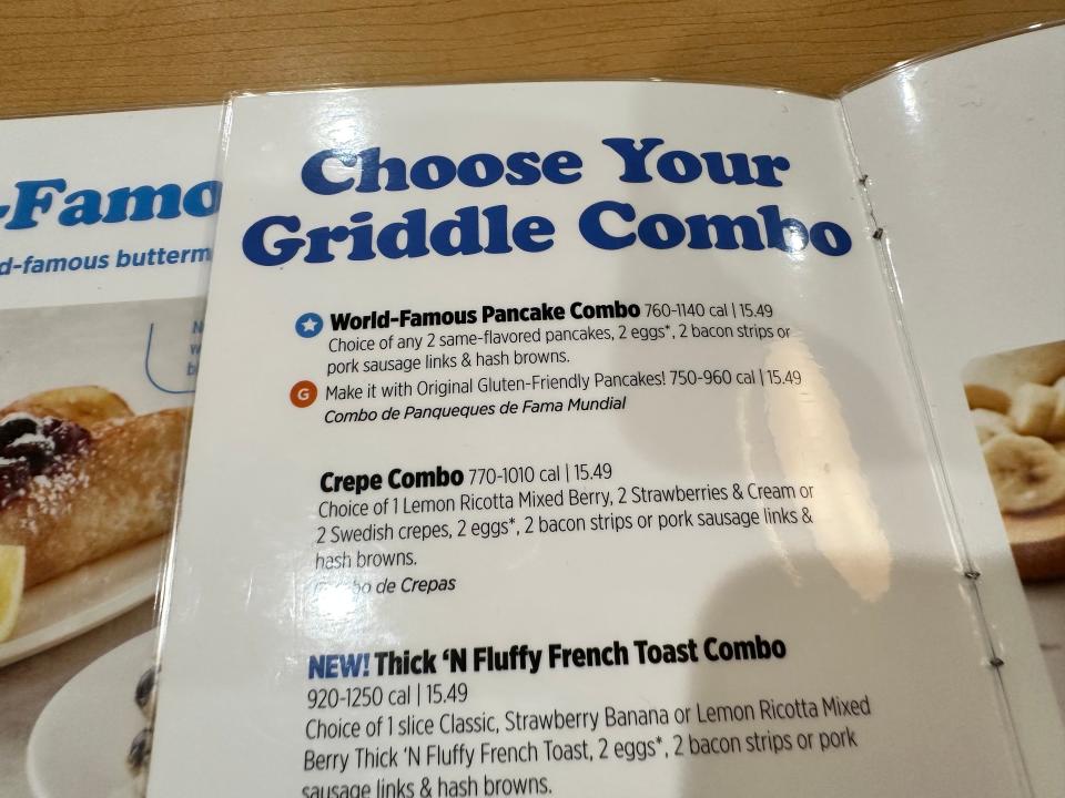griddle combo part of blue and white ihop menu