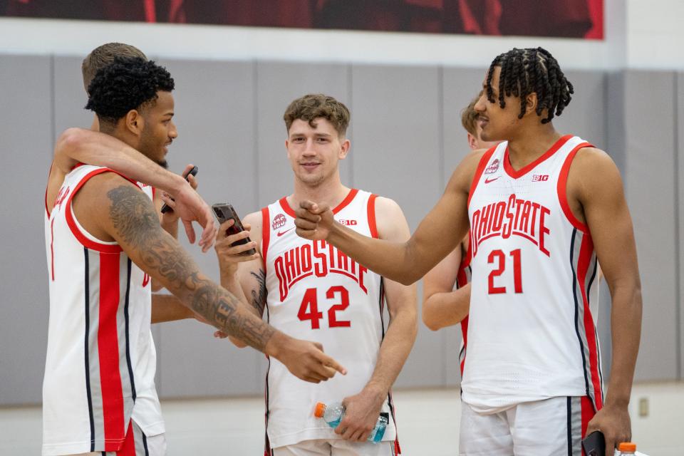 Sep 25, 2023; Columbus, OH, USA; The Ohio State University men’s basketball team hangs out after media day.
