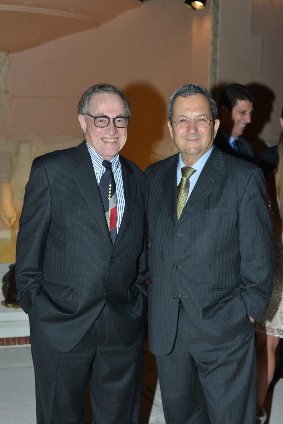 Then-Israeli Prime Minister Ehud Barak, at right, and Alan Dershowitz at the 2014 Magen David Adom event at the Mar-a-Lago club, where Barak described the organization as "one of the most important institutions in Israel."