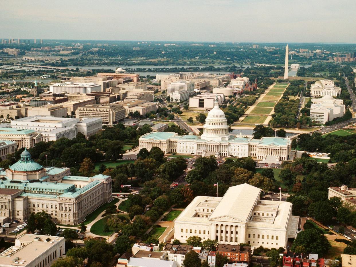Aerial view of a government building in Washington DC.