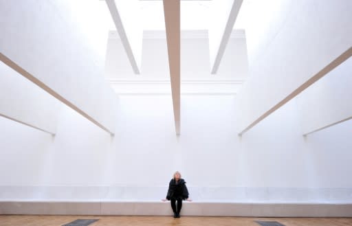 Irish architect Yvonne Farrell, a newly minted Pritzker laureate, poses next to her installation at the Royal Academy of Arts in central London in 2014