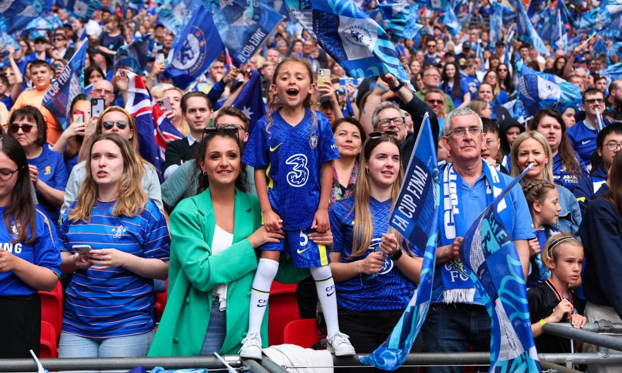 <span>Chelsea fans at the Women’s FA Cup final 2023.</span><span>Photograph: Marc Atkins/Getty Images</span>