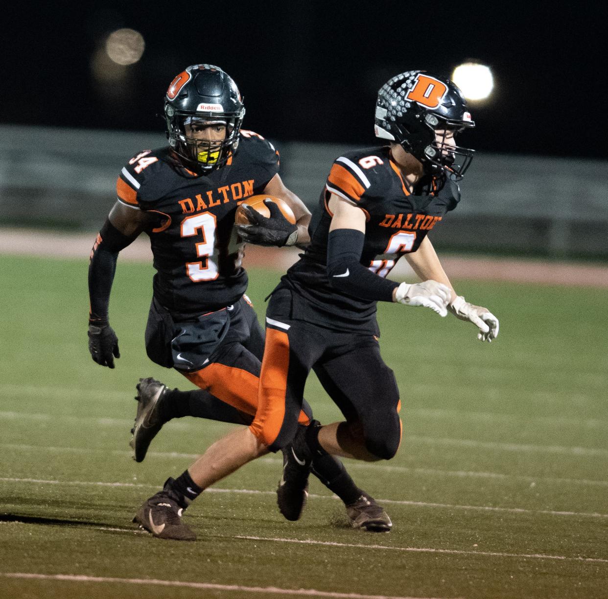 Dalton's Jaden Schlabach (left) earned first-team All-Ohio honors after a breakout season. Owen Beatty (right) also earned second-time All-Ohio.