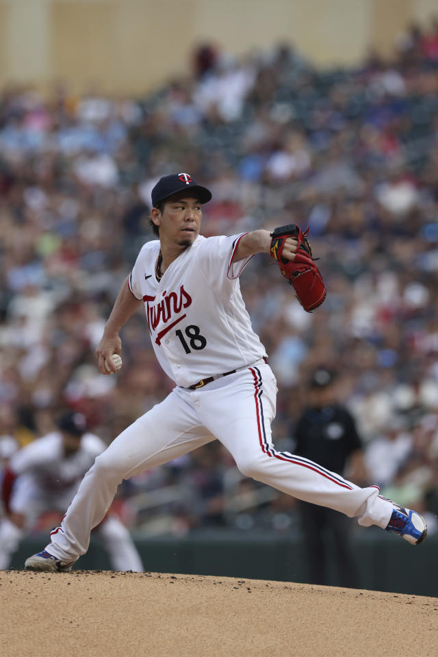 Minneapolis, USA. 05th Aug, 2023. Minnesota Twins starting pitcher Kenta  Maeda (18) throws a pitch in the first inning during a MLB regular season  game between the Arizona Diamondbacks and Minnesota Twins