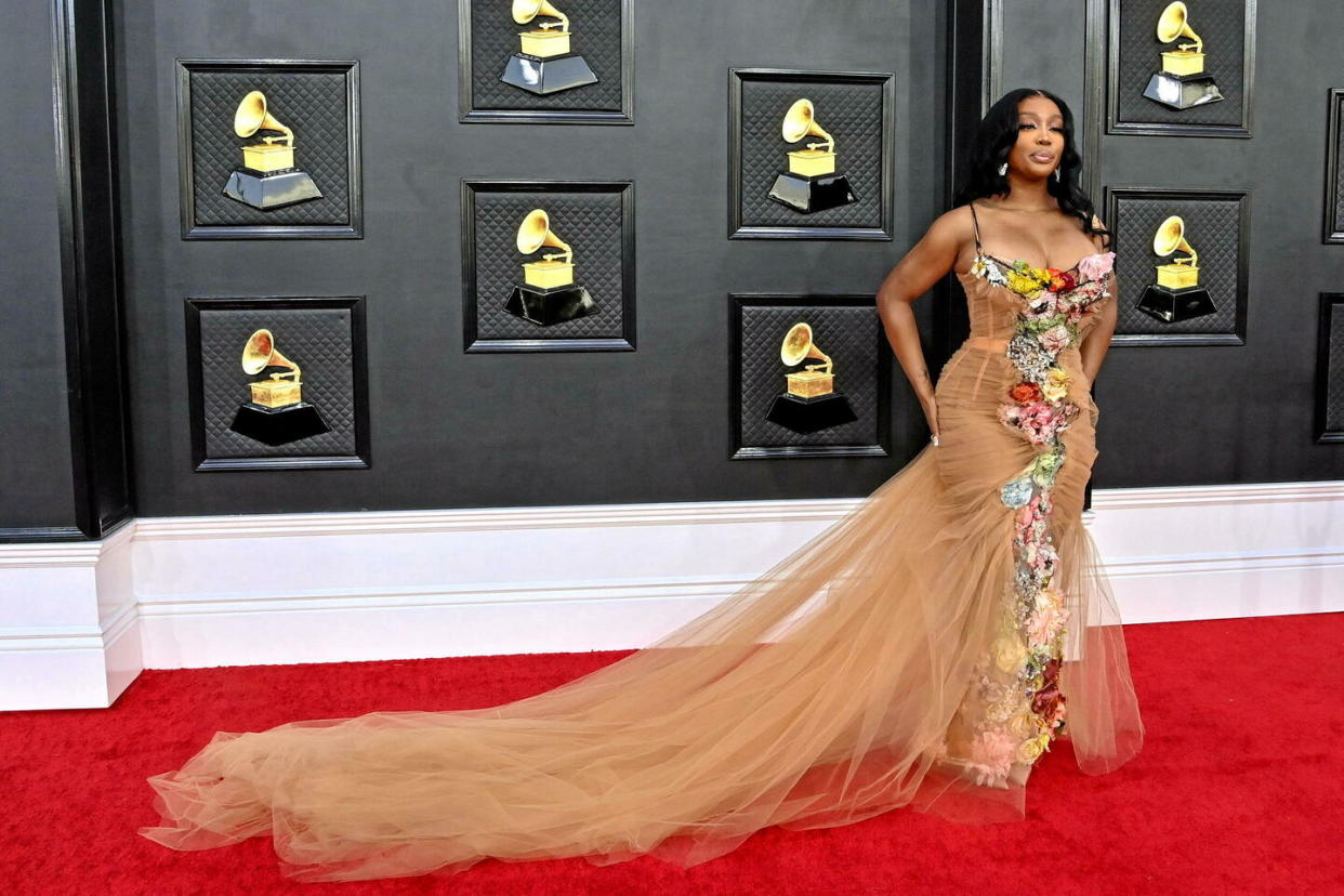 La chanteuse SZA lors de la cérémonie des Grammy Awards 2023.  - Credit:JIM RUYMEN / MAXPPP / UPI/MAXPPP