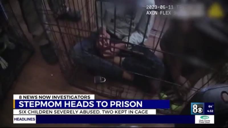 Police body camera video shows a child locked in a dog cage.