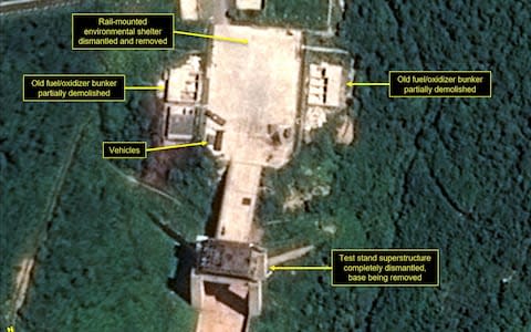 North Korea appears to have started dismantling key facilities at a rocket-engine test center, a group of experts said - Credit: AFP