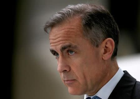 The Governor of the Bank of England Mark Carney addresses business leaders and guests during his visit to the University of Sheffield Advanced Manufacturing Research Centre (AMRC) in Sheffield, northern England March 12, 2015. REUTERS/Christopher Furlong/pool