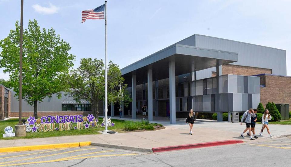 Students leave Kearney High School at the end of the day, Tuesday, May 17, 2022. A former student at Kearney High School is suing the Kearney School District for harassment after being racially targeted.