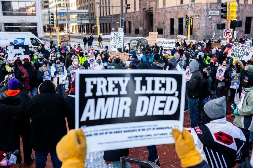 Protesters gather ahead of a racial justice march for Amir Locke on February 5, 2022 in Minneapolis, Minnesota (Getty Images)