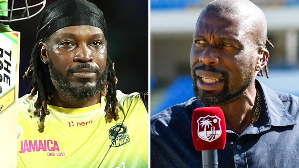 Chris Gayle, left, was furious after criticism from Curtly Ambrose, right. 