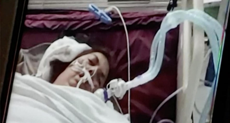 Rhonda Withem in hospital on a ventilator 