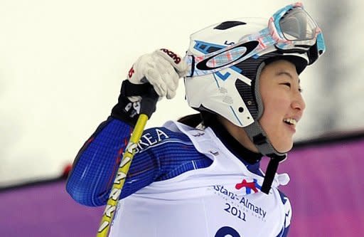 South Korean alpine skier Kim Sun Joo, pictured on January 31, won her second gold medal at the Asian Winter Games here on Tuesday finishing with a time of one minute 10.83sec in the women's Super-G event