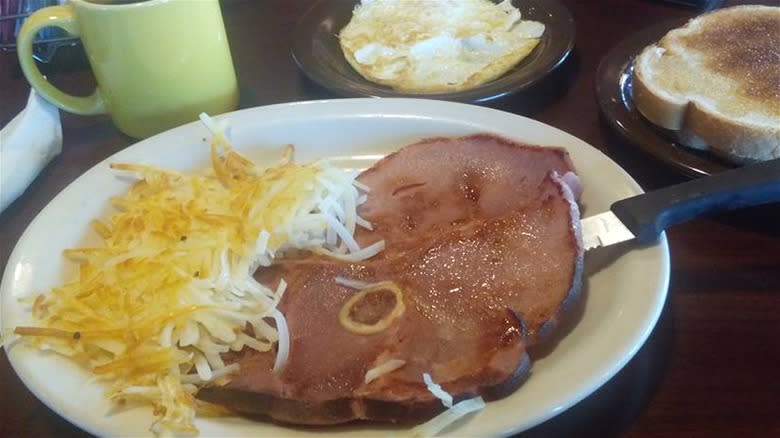 Baked ham with hash browns breakfast