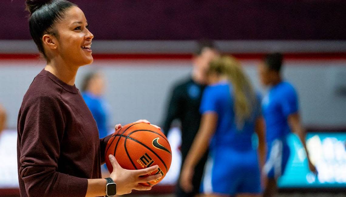 Lindsey Hicks is the first hire for the staff of new Kentucky women’s basketball coach Kenny Brooks. She will serve in Lexington in the same associate coach position she operated in at Virginia Tech.