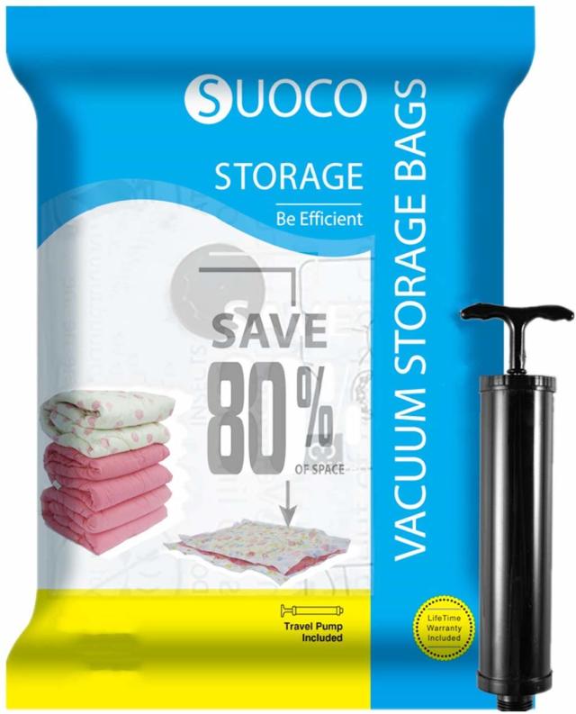 SUOCO 8 Small Vacuum Storage Bags, Space Saver Bags with Travel Hand Pump,  Compression Airtight Sealer Bags for Clothes, Bedding, Pillows, Comforters