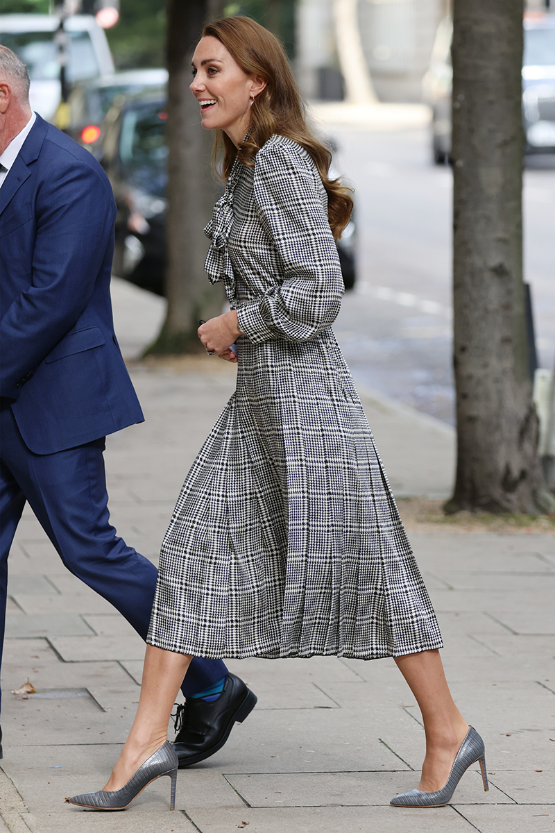 <p>Kate Middleton arrived at University College of London wearing a familiar-looking Zara dress, with a houndstooth print, featuring a pleated skirt and pussy-bow blouse. The Duchess finished the outfit with a pair of grey pumps and her signature bouncy blowout. Recognise the dress, though? Scroll through to see the last time Kate repped the piece.</p>