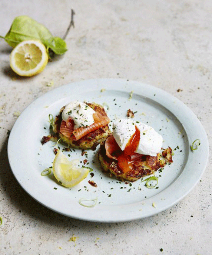 Jamie Oliver's potato cakes with smoked salmon